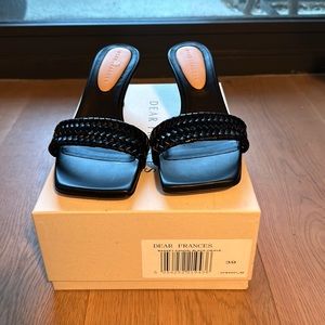Dear Frances basket weave mule sandal, black leather, size 39
